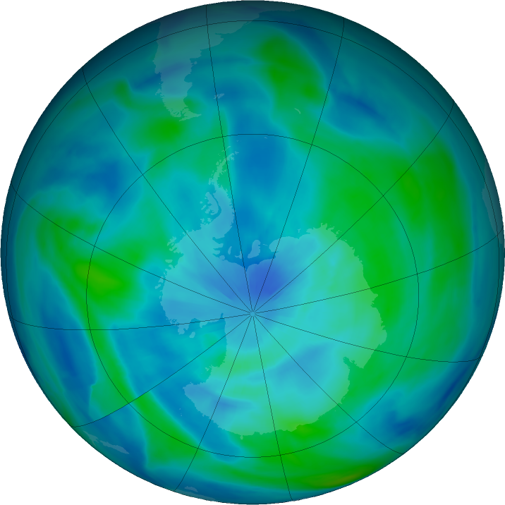 Antarctic ozone map for 17 March 2017